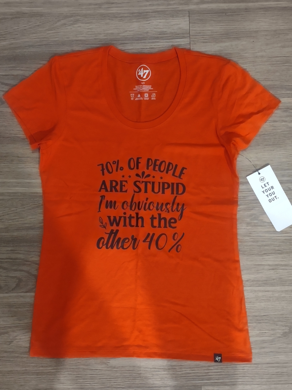 '47 Women's Orange Graphic Tee - Witty Slogan